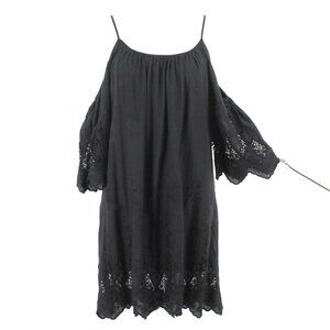 4 Si3NNA Sz S Black Lined Embroidered Lace Cold Shoulder Rayon Dress